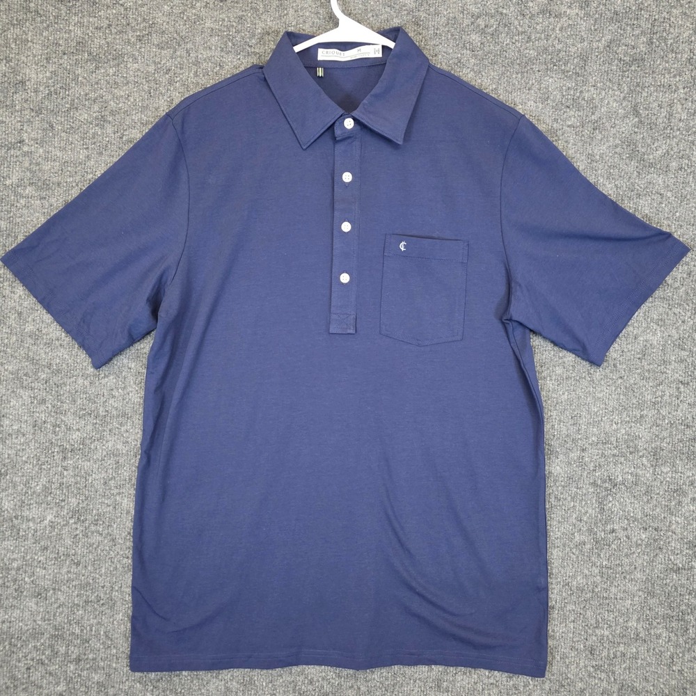 Criquet Polo Shirt Mens M Blue Pima Cotton Spandex Short Sleeve Pocket Logo
